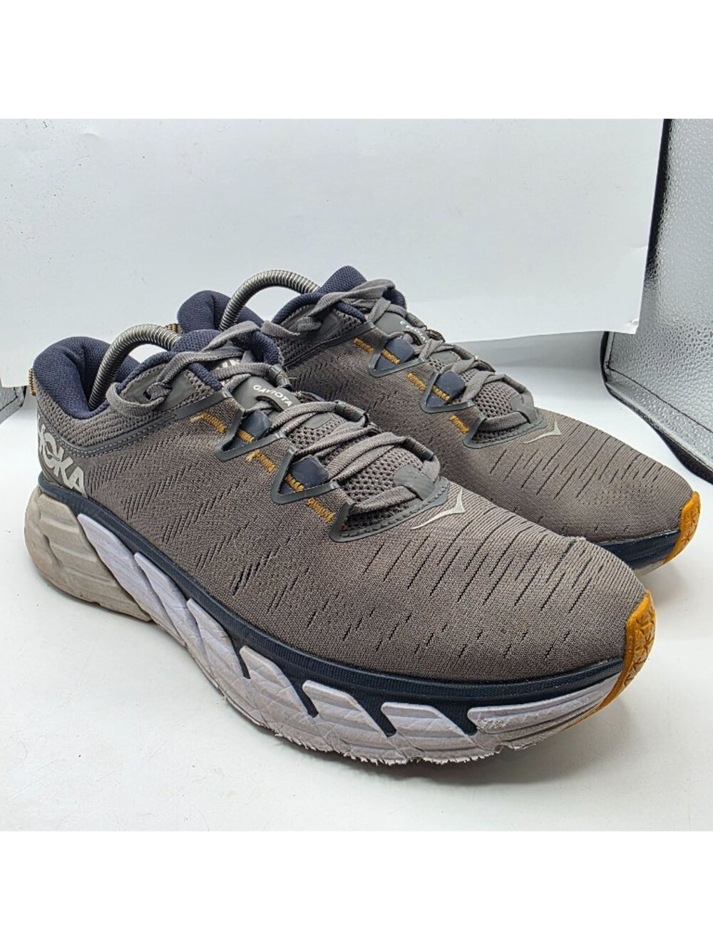 Hoka One One Gaviota 3 Mens Size 10.5 Gray Yellow Running Athletic Shoes Casual